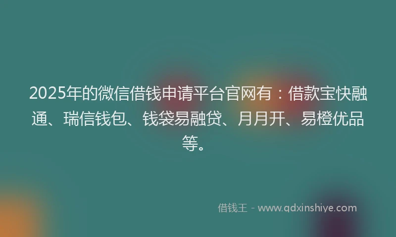 2025年的微信借钱申请平台官网有：借款宝快融通、瑞信钱包、钱袋易融贷、月月开、易橙优品等。