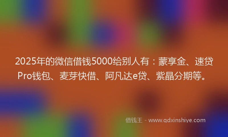 2025年的微信借钱5000给别人有：蒙享金、速贷Pro钱包、麦芽快借、阿凡达e贷、紫晶分期等。