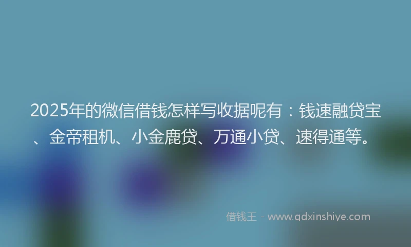 2025年的微信借钱怎样写收据呢有：钱速融贷宝、金帝租机、小金鹿贷、万通小贷、速得通等。