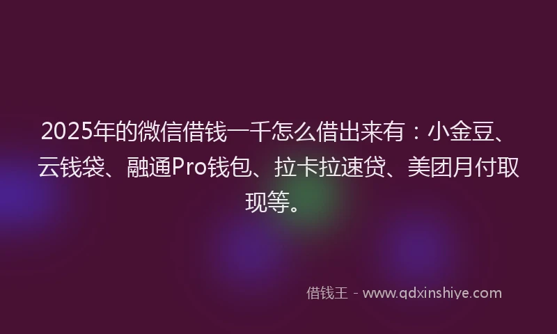 2025年的微信借钱一千怎么借出来有：小金豆、云钱袋、融通Pro钱包、拉卡拉速贷、美团月付取现等。