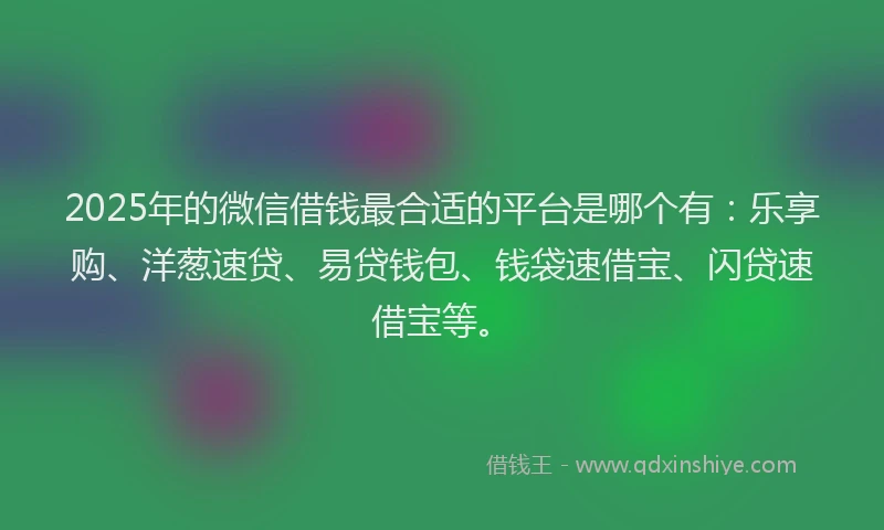 2025年的微信借钱最合适的平台是哪个有：乐享购、洋葱速贷、易贷钱包、钱袋速借宝、闪贷速借宝等。