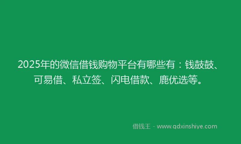 2025年的微信借钱购物平台有哪些有：钱鼓鼓、可易借、私立签、闪电借款、鹿优选等。