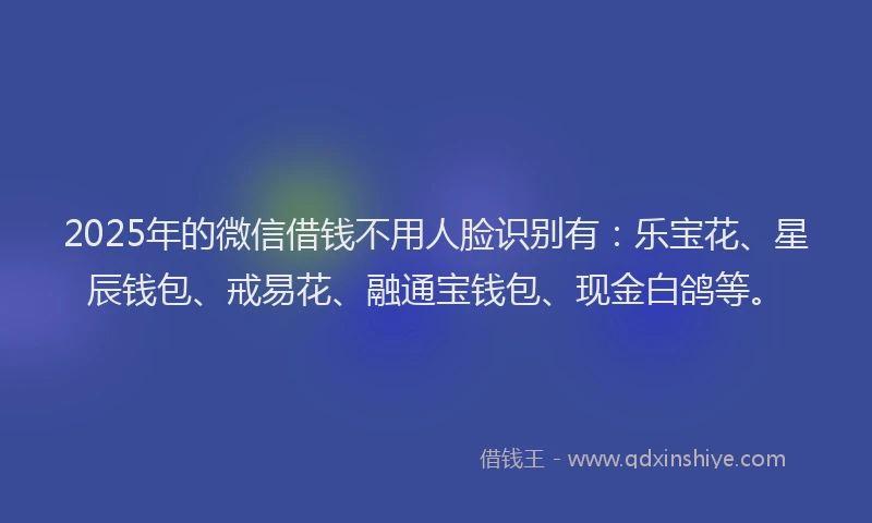 2025年的微信借钱不用人脸识别有：乐宝花、星辰钱包、戒易花、融通宝钱包、现金白鸽等。