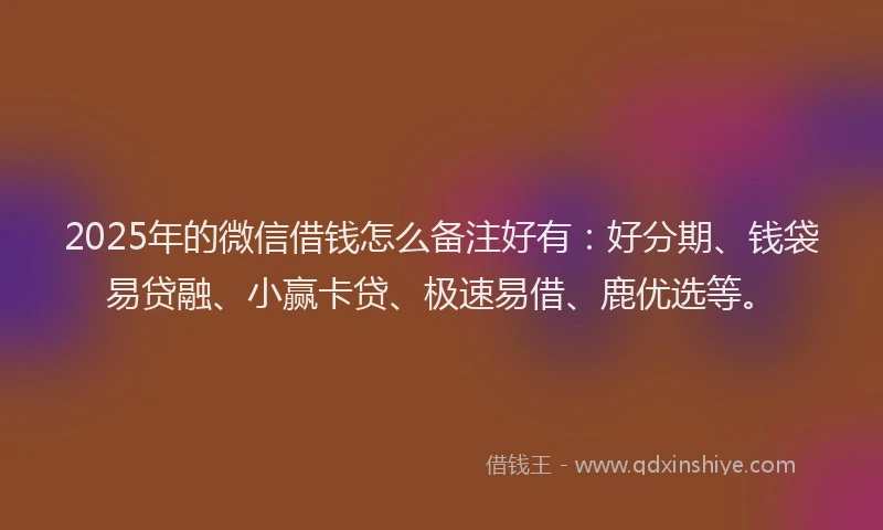 2025年的微信借钱怎么备注好有：好分期、钱袋易贷融、小赢卡贷、极速易借、鹿优选等。