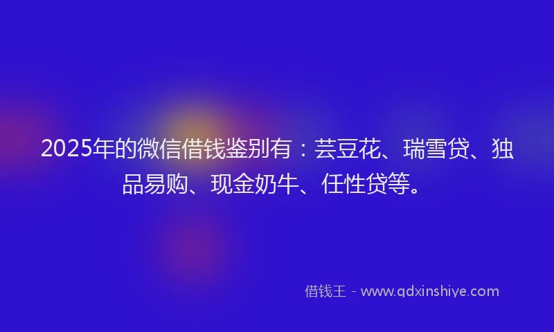 2025年的微信借钱鉴别有：芸豆花、瑞雪贷、独品易购、现金奶牛、任性贷等。