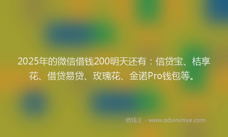 2025年的微信借钱200明天还有：信贷宝、桔享花、借贷易贷、玫瑰花、金诺Pro钱包等。