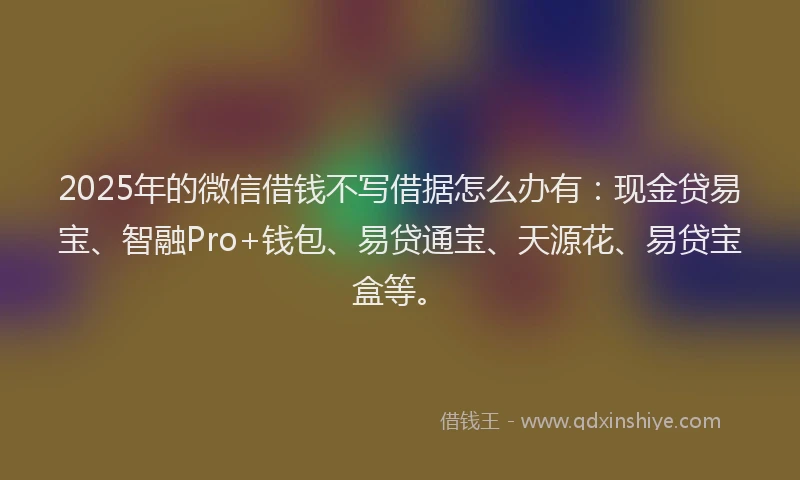 2025年的微信借钱不写借据怎么办有：现金贷易宝、智融Pro+钱包、易贷通宝、天源花、易贷宝盒等。
