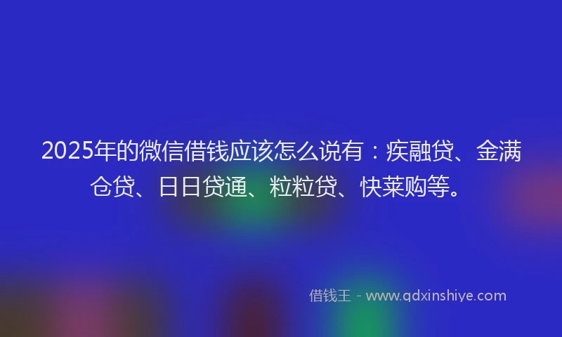 2025年的微信借钱应该怎么说有：疾融贷、金满仓贷、日日贷通、粒粒贷、快莱购等。