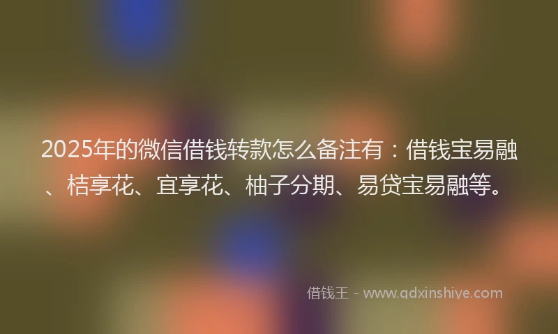 2025年的微信借钱转款怎么备注有：借钱宝易融、桔享花、宜享花、柚子分期、易贷宝易融等。