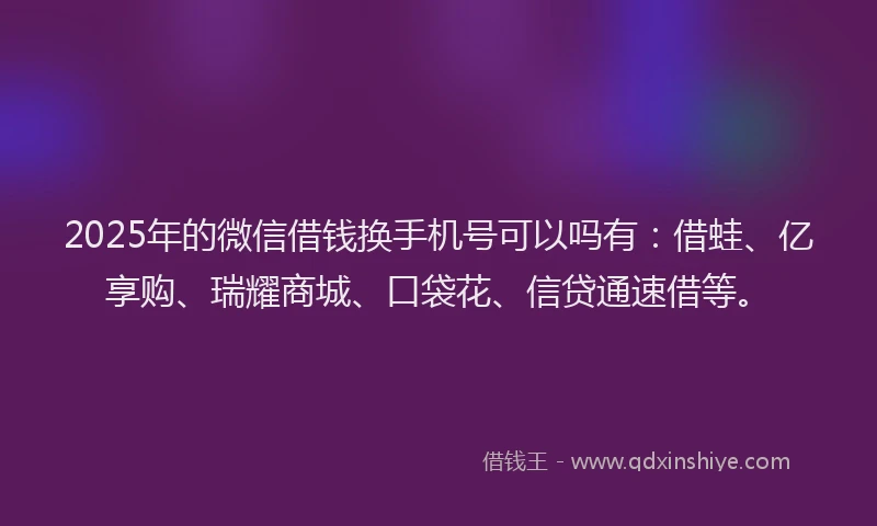 2025年的微信借钱换手机号可以吗有：借蛙、亿享购、瑞耀商城、口袋花、信贷通速借等。