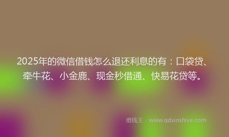 2025年的微信借钱怎么退还利息的有：口袋贷、牵牛花、小金鹿、现金秒借通、快易花贷等。