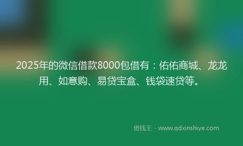 2025年的微信借款8000包借有：佑佑商城、龙龙用、如意购、易贷宝盒、钱袋速贷等。