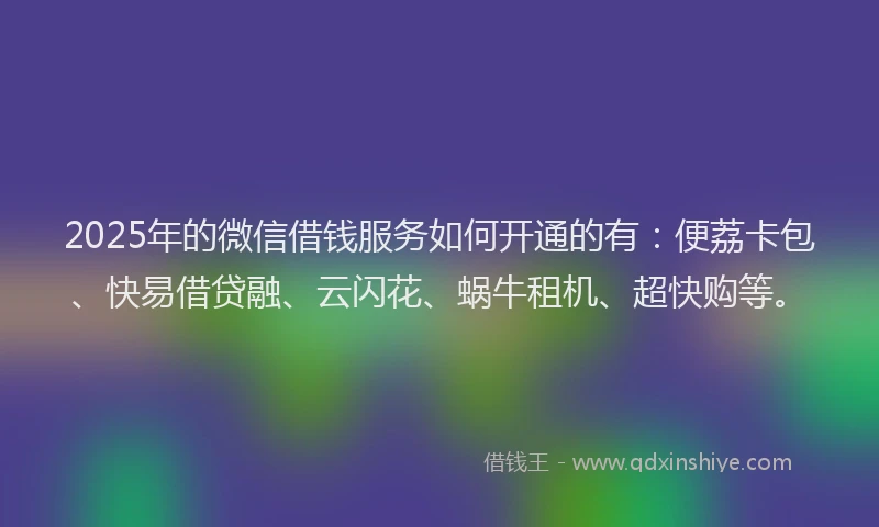 2025年的微信借钱服务如何开通的有：便荔卡包、快易借贷融、云闪花、蜗牛租机、超快购等。