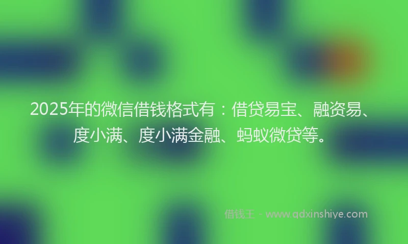 2025年的微信借钱格式有：借贷易宝、融资易、度小满、度小满金融、蚂蚁微贷等。