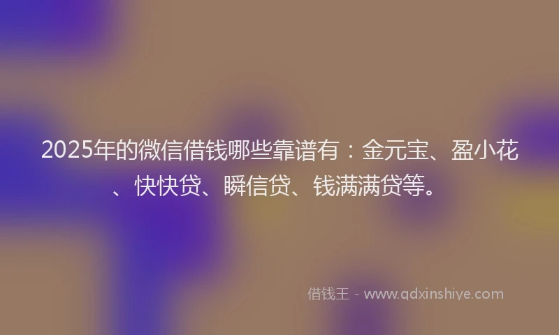 2025年的微信借钱哪些靠谱有：金元宝、盈小花、快快贷、瞬信贷、钱满满贷等。