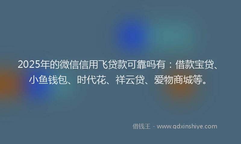 2025年的微信信用飞贷款可靠吗有：借款宝贷、小鱼钱包、时代花、祥云贷、爱物商城等。