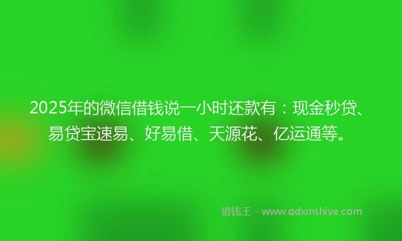 2025年的微信借钱说一小时还款有：现金秒贷、易贷宝速易、好易借、天源花、亿运通等。