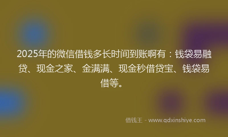 2025年的微信借钱多长时间到账啊有：钱袋易融贷、现金之家、金满满、现金秒借贷宝、钱袋易借等。