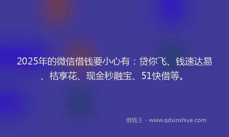 2025年的微信借钱要小心有：贷你飞、钱速达易、桔享花、现金秒融宝、51快借等。