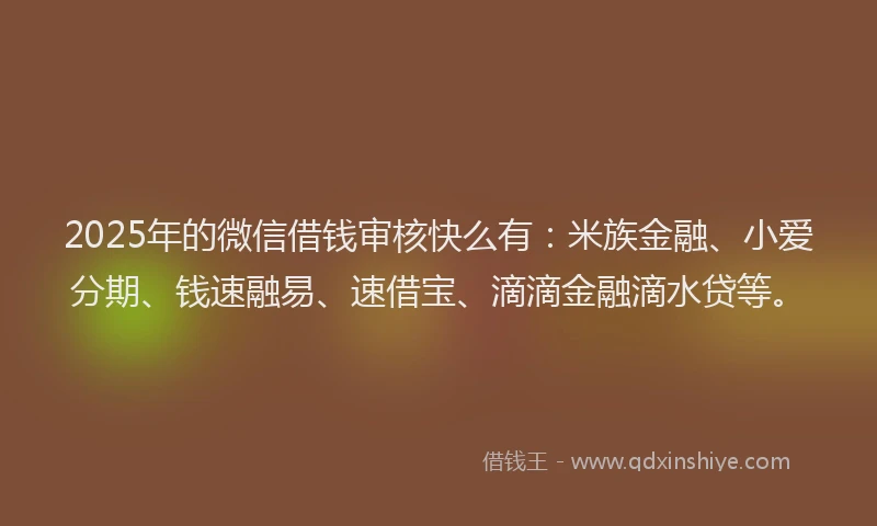 2025年的微信借钱审核快么有：米族金融、小爱分期、钱速融易、速借宝、滴滴金融滴水贷等。