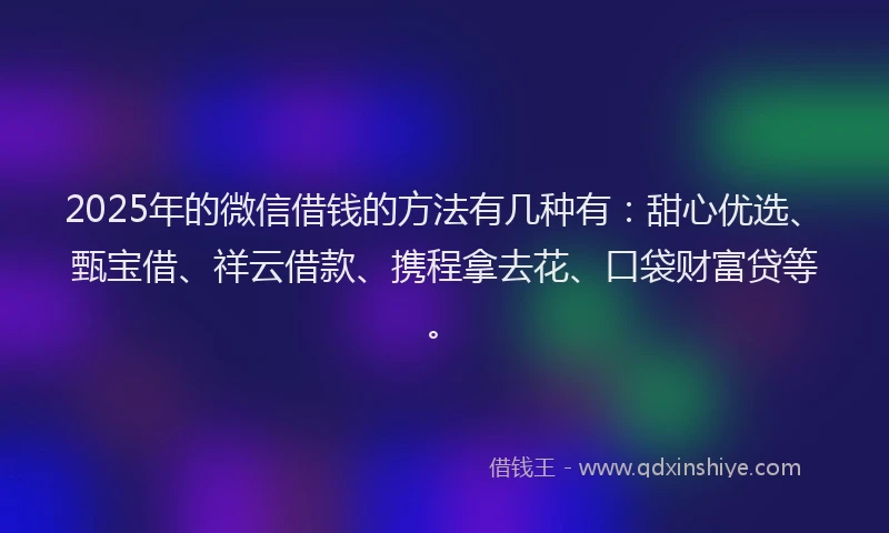 2025年的微信借钱的方法有几种有：甜心优选、甄宝借、祥云借款、携程拿去花、口袋财富贷等。