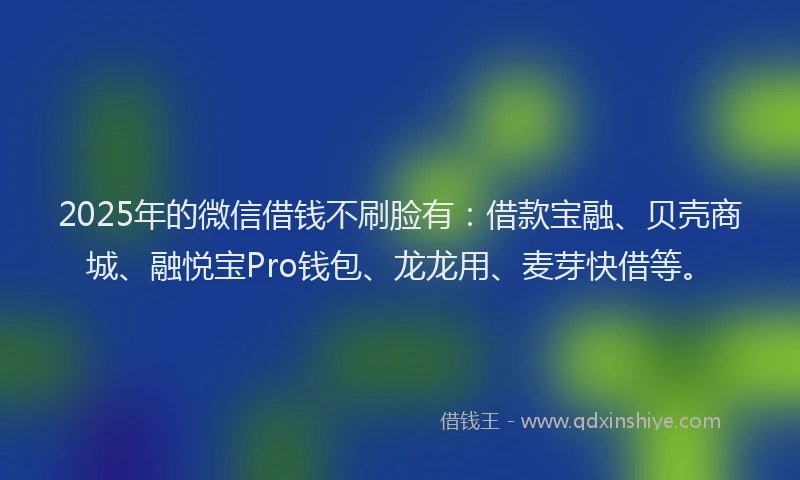 2025年的微信借钱不刷脸有：借款宝融、贝壳商城、融悦宝Pro钱包、龙龙用、麦芽快借等。