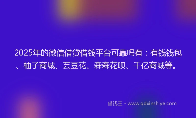 2025年的微信借贷借钱平台可靠吗有：有钱钱包、柚子商城、芸豆花、森森花呗、千亿商城等。