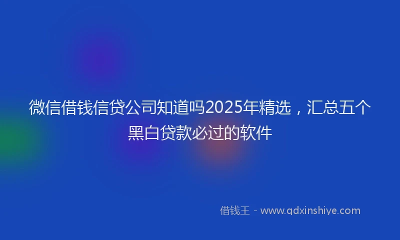 微信借钱信贷公司知道吗2025年精选，汇总五个黑白贷款必过的软件