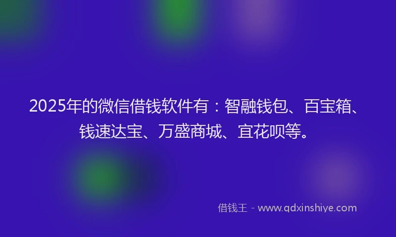 2025年的微信借钱软件有：智融钱包、百宝箱、钱速达宝、万盛商城、宜花呗等。