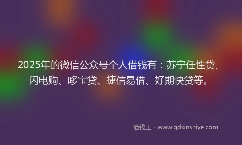 2025年的微信公众号个人借钱有：苏宁任性贷、闪电购、哆宝贷、捷信易借、好期快贷等。