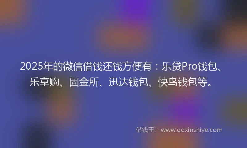 2025年的微信借钱还钱方便有：乐贷Pro钱包、乐享购、固金所、迅达钱包、快鸟钱包等。