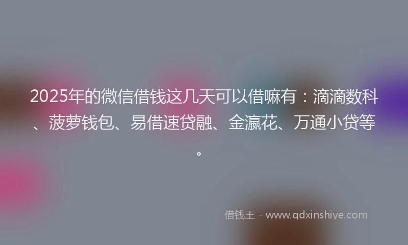 2025年的微信借钱这几天可以借嘛有：滴滴数科、菠萝钱包、易借速贷融、金瀛花、万通小贷等。