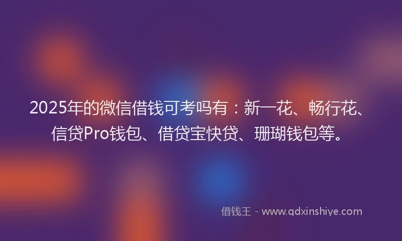 2025年的微信借钱可考吗有：新一花、畅行花、信贷Pro钱包、借贷宝快贷、珊瑚钱包等。