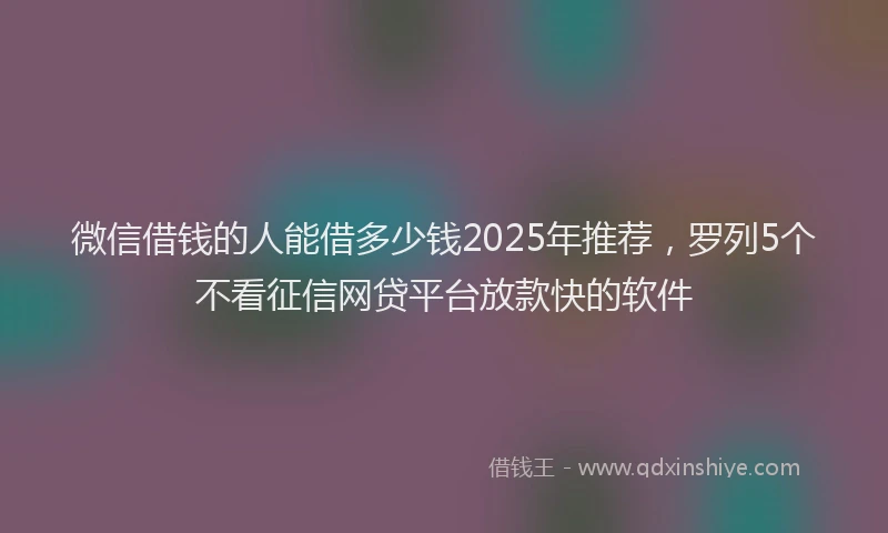 微信借钱的人能借多少钱2025年推荐，罗列5个不看征信网贷平台放款快的软件