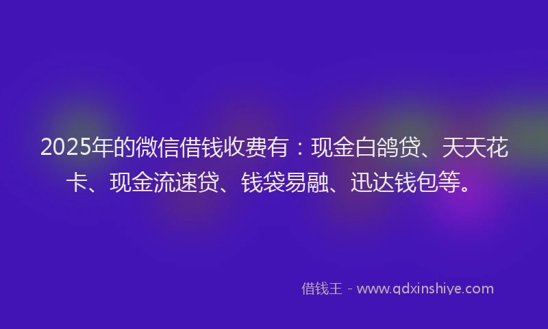 2025年的微信借钱收费有：现金白鸽贷、天天花卡、现金流速贷、钱袋易融、迅达钱包等。