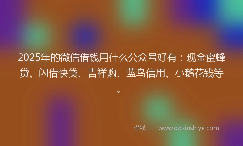 2025年的微信借钱用什么公众号好有：现金蜜蜂贷、闪借快贷、吉祥购、蓝鸟信用、小鹅花钱等。