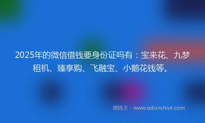 2025年的微信借钱要身份证吗有：宝来花、九梦租机、臻享购、飞融宝、小鹅花钱等。