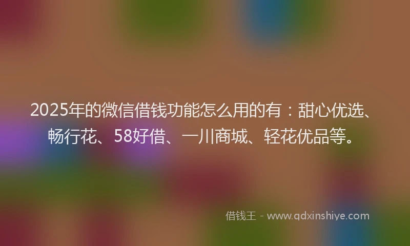2025年的微信借钱功能怎么用的有：甜心优选、畅行花、58好借、一川商城、轻花优品等。