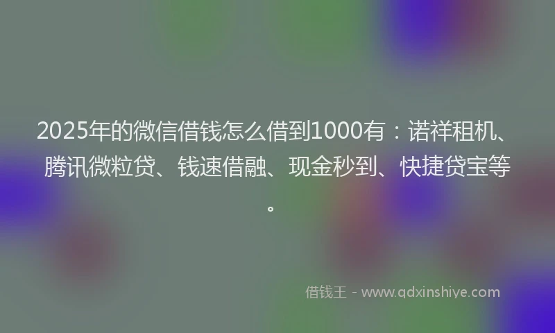 2025年的微信借钱怎么借到1000有：诺祥租机、腾讯微粒贷、钱速借融、现金秒到、快捷贷宝等。