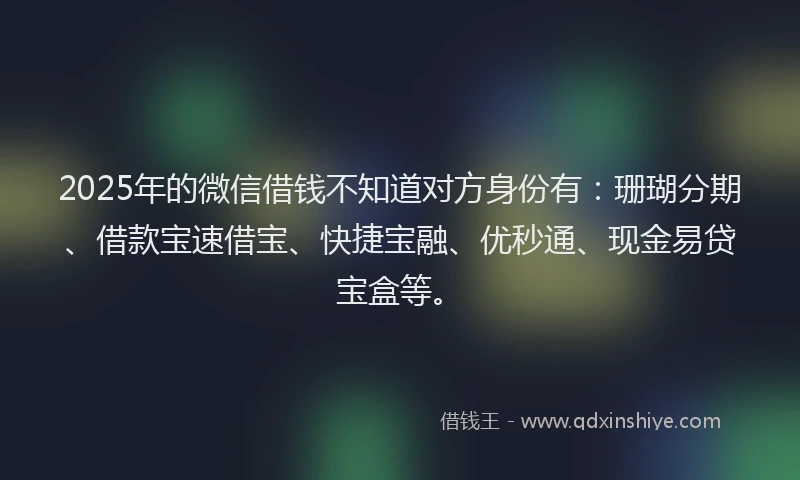 2025年的微信借钱不知道对方身份有：珊瑚分期、借款宝速借宝、快捷宝融、优秒通、现金易贷宝盒等。