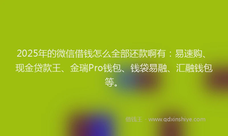 2025年的微信借钱怎么全部还款啊有：易速购、现金贷款王、金瑞Pro钱包、钱袋易融、汇融钱包等。