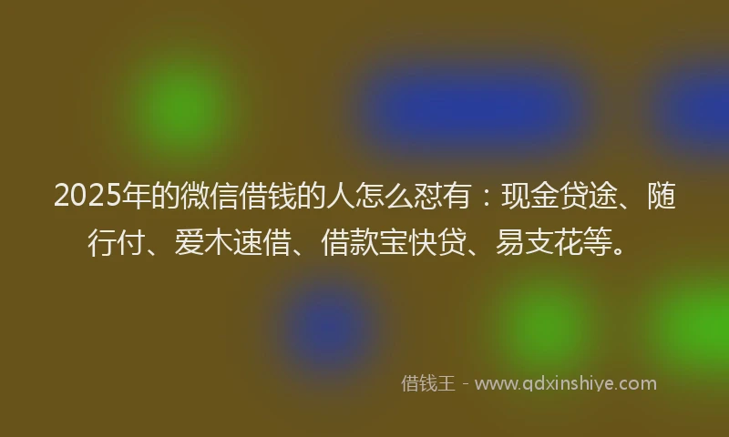 2025年的微信借钱的人怎么怼有：现金贷途、随行付、爱木速借、借款宝快贷、易支花等。