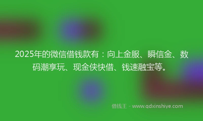 2025年的微信借钱款有：向上金服、瞬信金、数码潮享玩、现金侠快借、钱速融宝等。