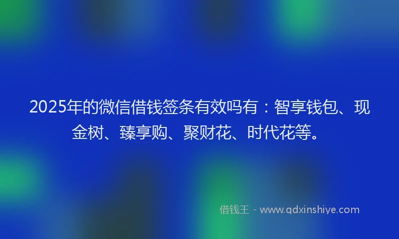 2025年的微信借钱签条有效吗有：智享钱包、现金树、臻享购、聚财花、时代花等。