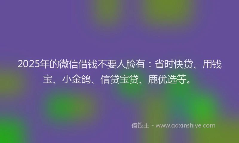 2025年的微信借钱不要人脸有：省时快贷、用钱宝、小金鸽、信贷宝贷、鹿优选等。