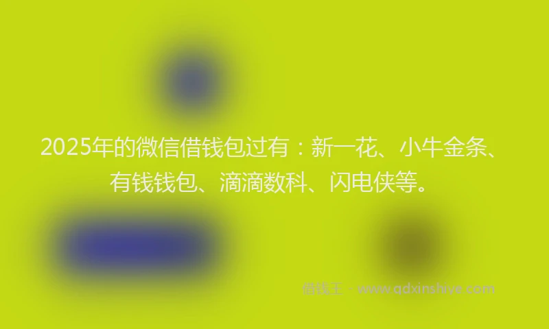 2025年的微信借钱包过有：新一花、小牛金条、有钱钱包、滴滴数科、闪电侠等。