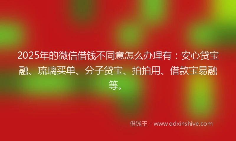 2025年的微信借钱不同意怎么办理有：安心贷宝融、琉璃买单、分子贷宝、拍拍用、借款宝易融等。