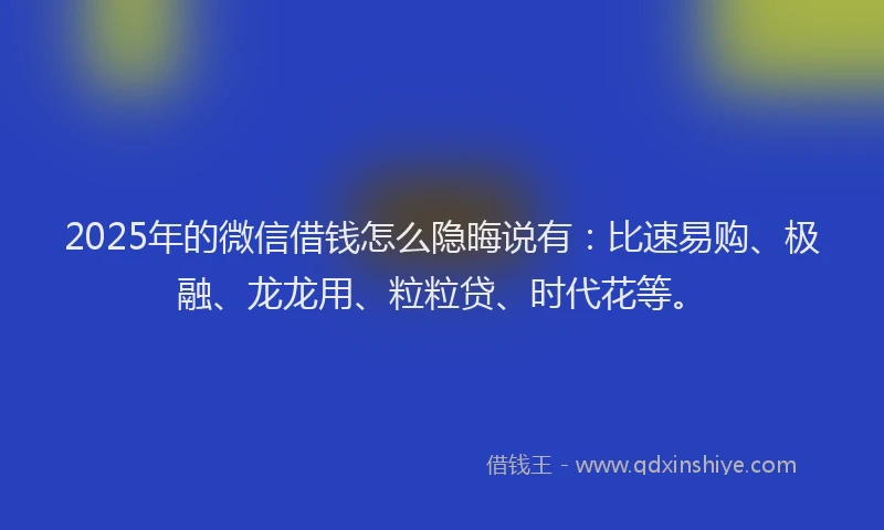 2025年的微信借钱怎么隐晦说有：比速易购、极融、龙龙用、粒粒贷、时代花等。