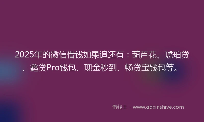 2025年的微信借钱如果追还有：葫芦花、琥珀贷、鑫贷Pro钱包、现金秒到、畅贷宝钱包等。