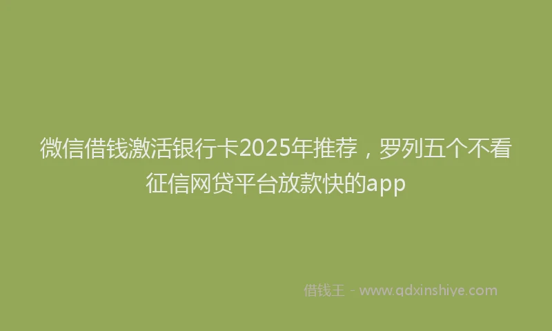 微信借钱激活银行卡2025年推荐，罗列五个不看征信网贷平台放款快的app